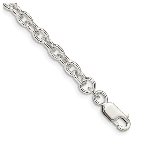 925 White Gold 4.5 mm Polished Chain Bracelet, Solid shown for scale
