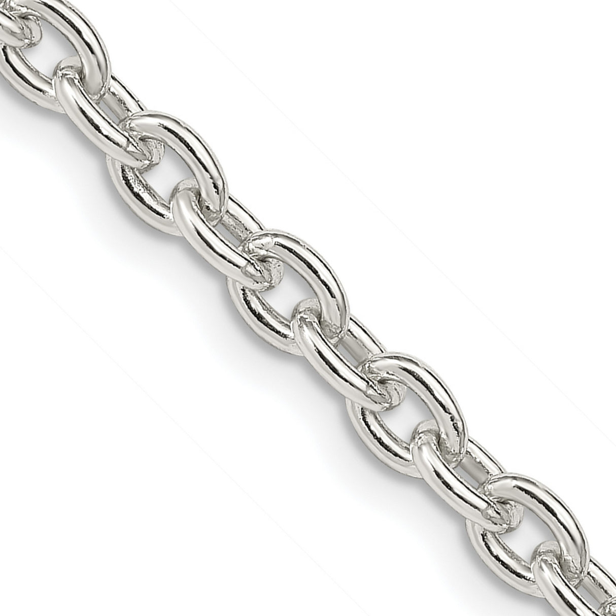 925 White Gold 4.5 mm Polished Chain Necklace, Solid detail view