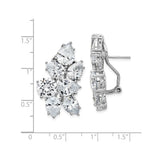 Sterling Silver Floral Cluster Earrings with Round and Pear Cut Cubic Zirconia