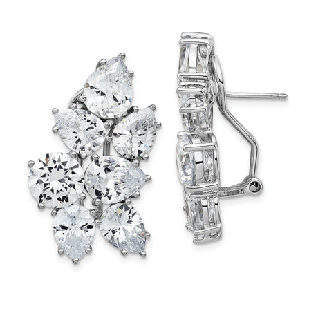 Sterling Silver Floral Cluster Earrings with Round and Pear Cut Cubic Zirconia