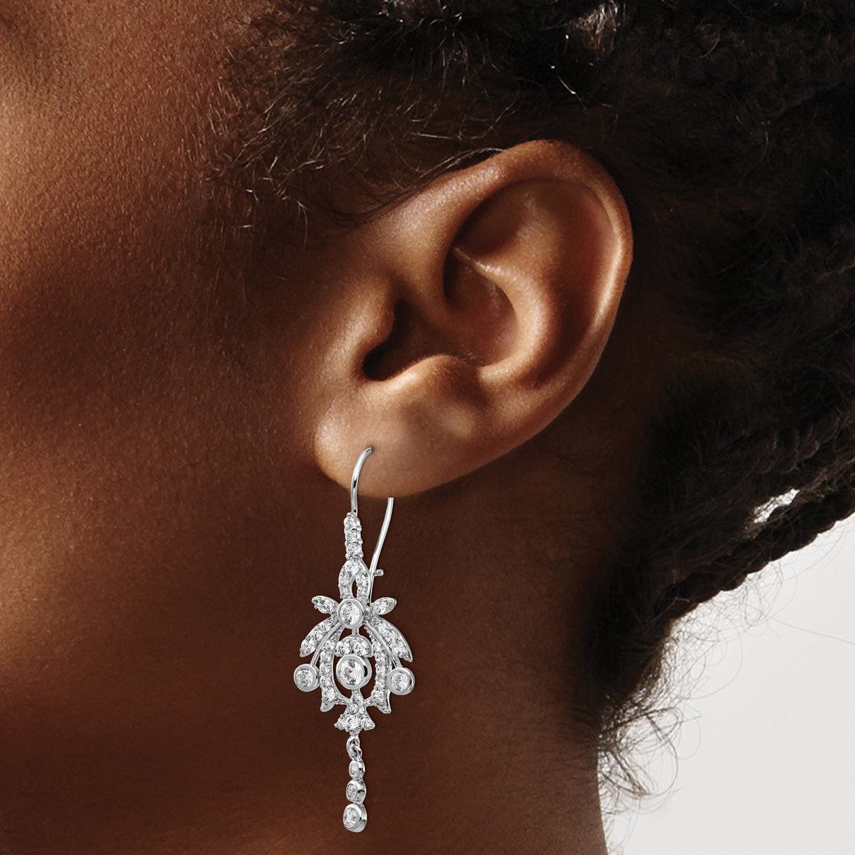 Sterling Silver Dangle Earrings with Cubic Zirconia, Vintage Floral Chandelier Style
