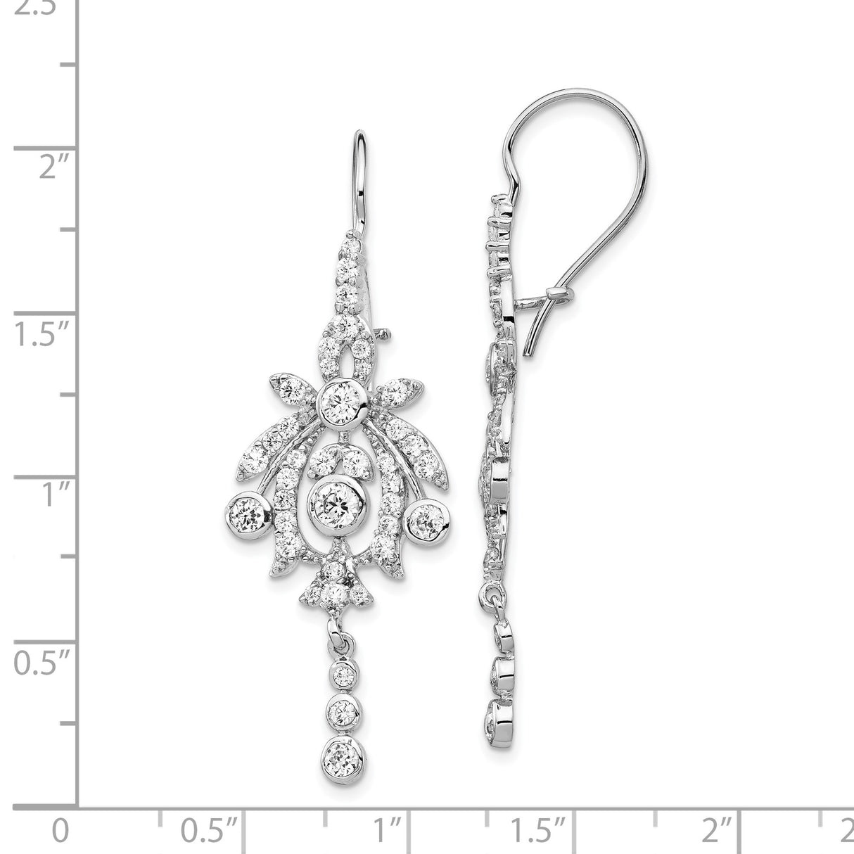 Sterling Silver Dangle Earrings with Cubic Zirconia, Vintage Floral Chandelier Style