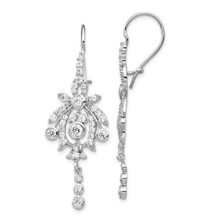 Sterling Silver Dangle Earrings with Cubic Zirconia, Vintage Floral Chandelier Style