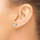 Sterling Silver Stud Earrings with Cubic Zirconia and Lab Created Ruby Heart Accents