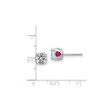 Sterling Silver Stud Earrings with Cubic Zirconia and Lab Created Ruby Heart Accents