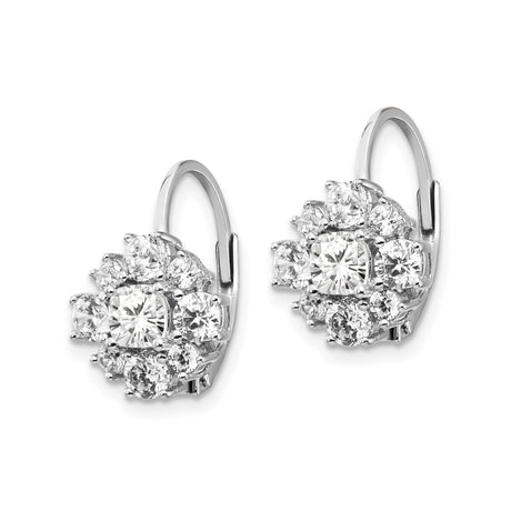 Sterling Silver Leverback Earrings with Princess Cut Cubic Zirconia Floral Cluster Design