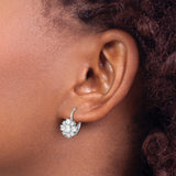 Sterling Silver Leverback Earrings with Princess Cut Cubic Zirconia Floral Cluster Design