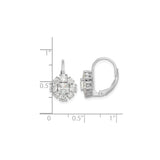 Sterling Silver Leverback Earrings with Princess Cut Cubic Zirconia Floral Cluster Design