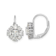 Sterling Silver Leverback Earrings with Princess Cut Cubic Zirconia Floral Cluster Design