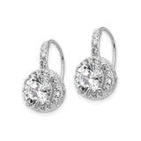 Sterling Silver Drop Earrings with Round Cubic Zirconia Center and Halo Accent Stones