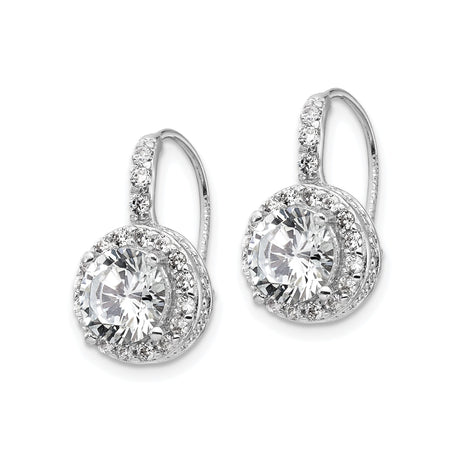 Sterling Silver Drop Earrings with Round Cubic Zirconia Center and Halo Accent Stones