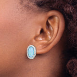Sterling Silver Opal Stud Earrings with Blue Created Opal and Cubic Zirconia Halo