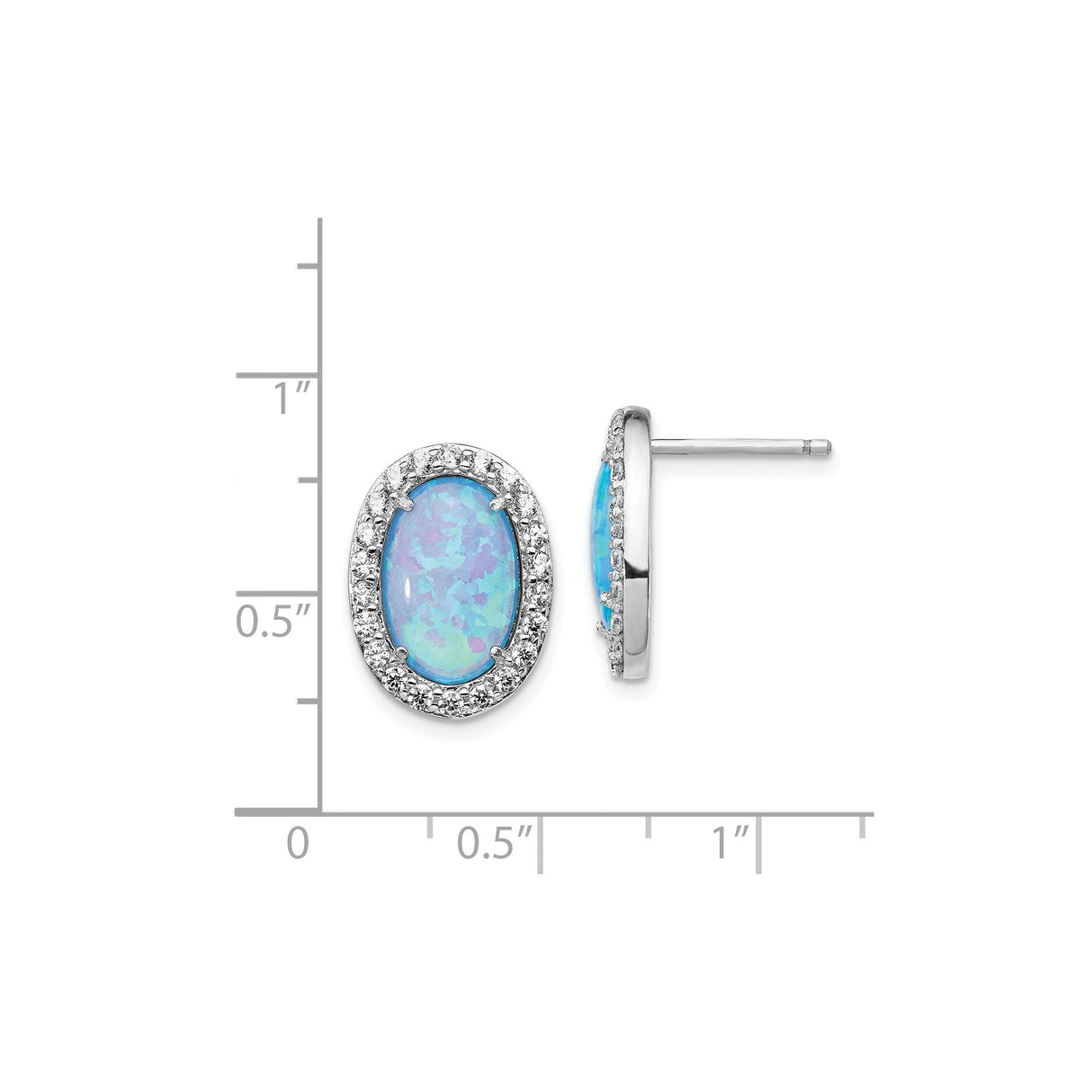 Sterling Silver Opal Stud Earrings with Blue Created Opal and Cubic Zirconia Halo