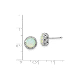 Sterling Silver Stud Earrings with Created Opal in Round Cabochon Halo Setting