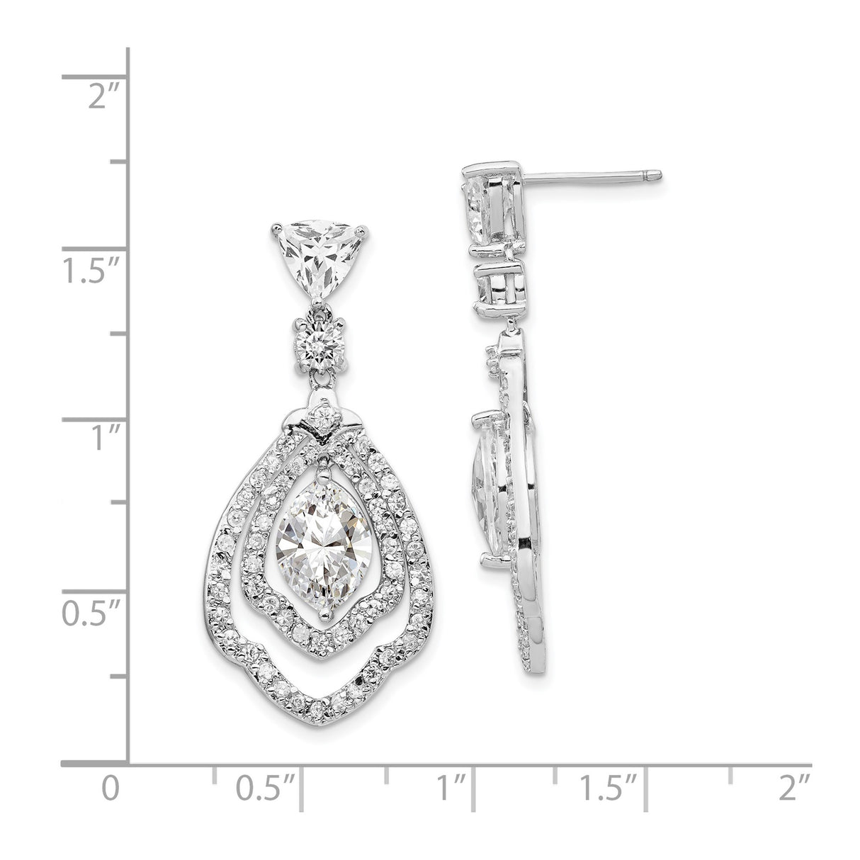 Sterling Silver Teardrop Dangle Earrings with Cubic Zirconia and Marquise Center Stone