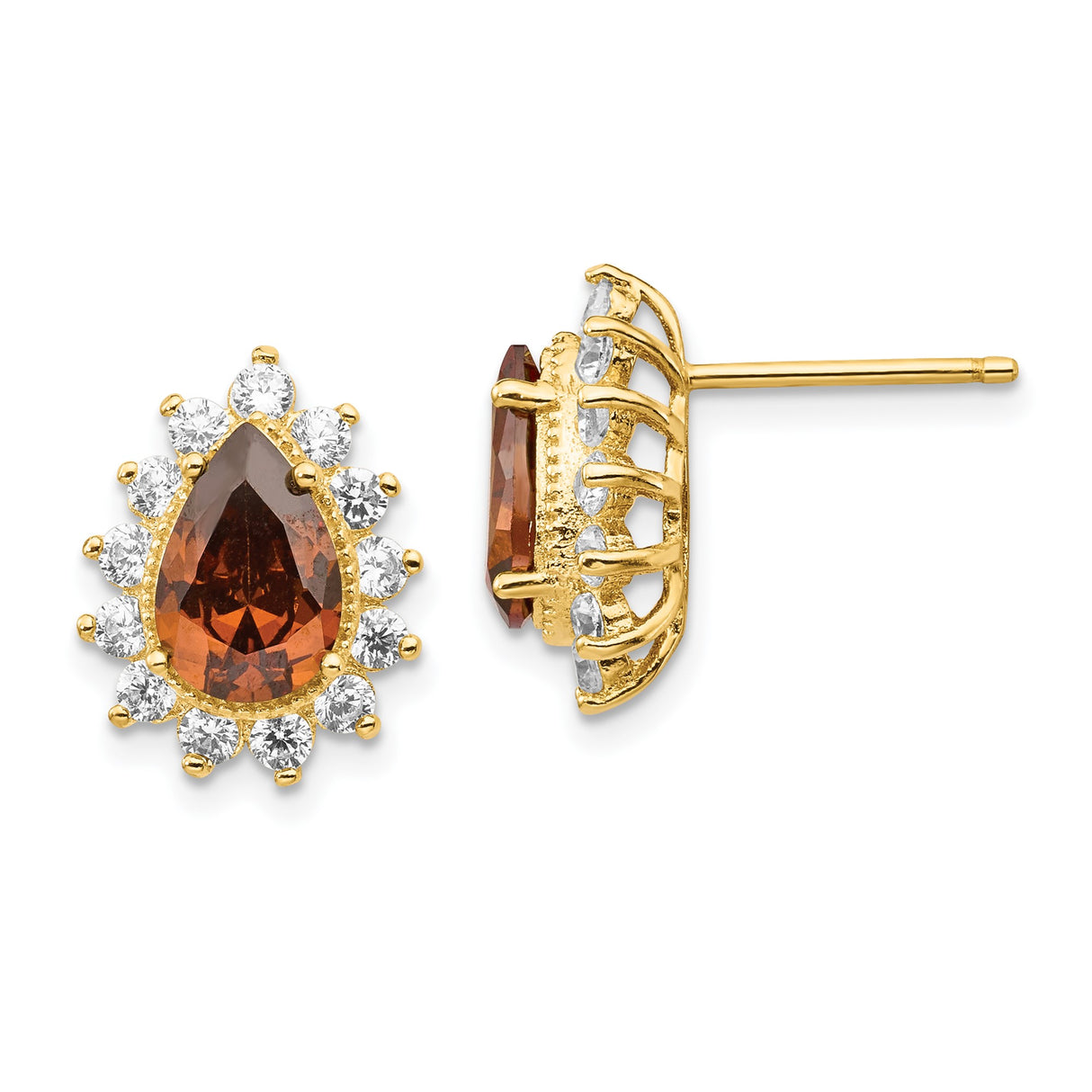 Sterling Silver Stud Earrings with Pear-Shaped Cubic Zirconia and Halo Vintage Style