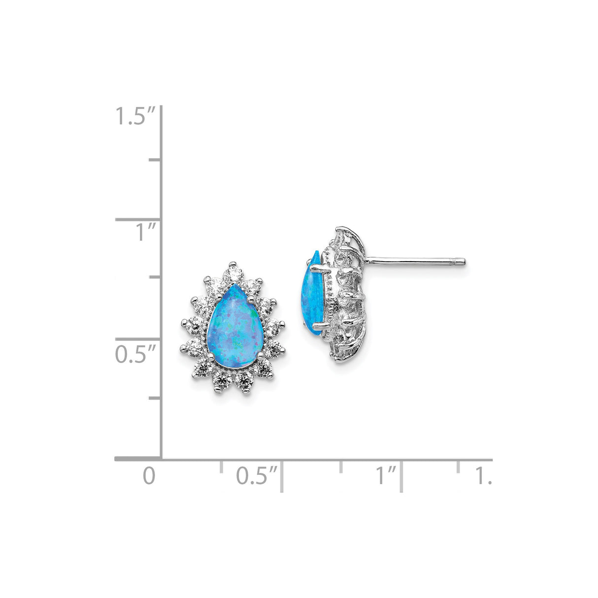 Sterling Silver Teardrop Blue Opal Stud Earrings Halo CZ