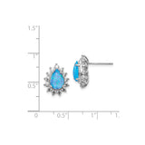 Sterling Silver Teardrop Blue Opal Stud Earrings Halo CZ