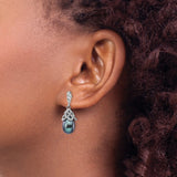 Sterling Silver Drop Earrings with Black Freshwater Pearls and Cubic Zirconia, Vintage Filigree Style