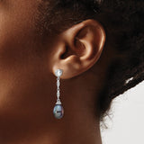 Sterling Silver Dangle Earrings with Black Pearls and Cubic Zirconia Accents, Drop Design for Women