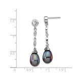 Sterling Silver Dangle Earrings with Black Pearls and Cubic Zirconia Accents, Drop Design for Women