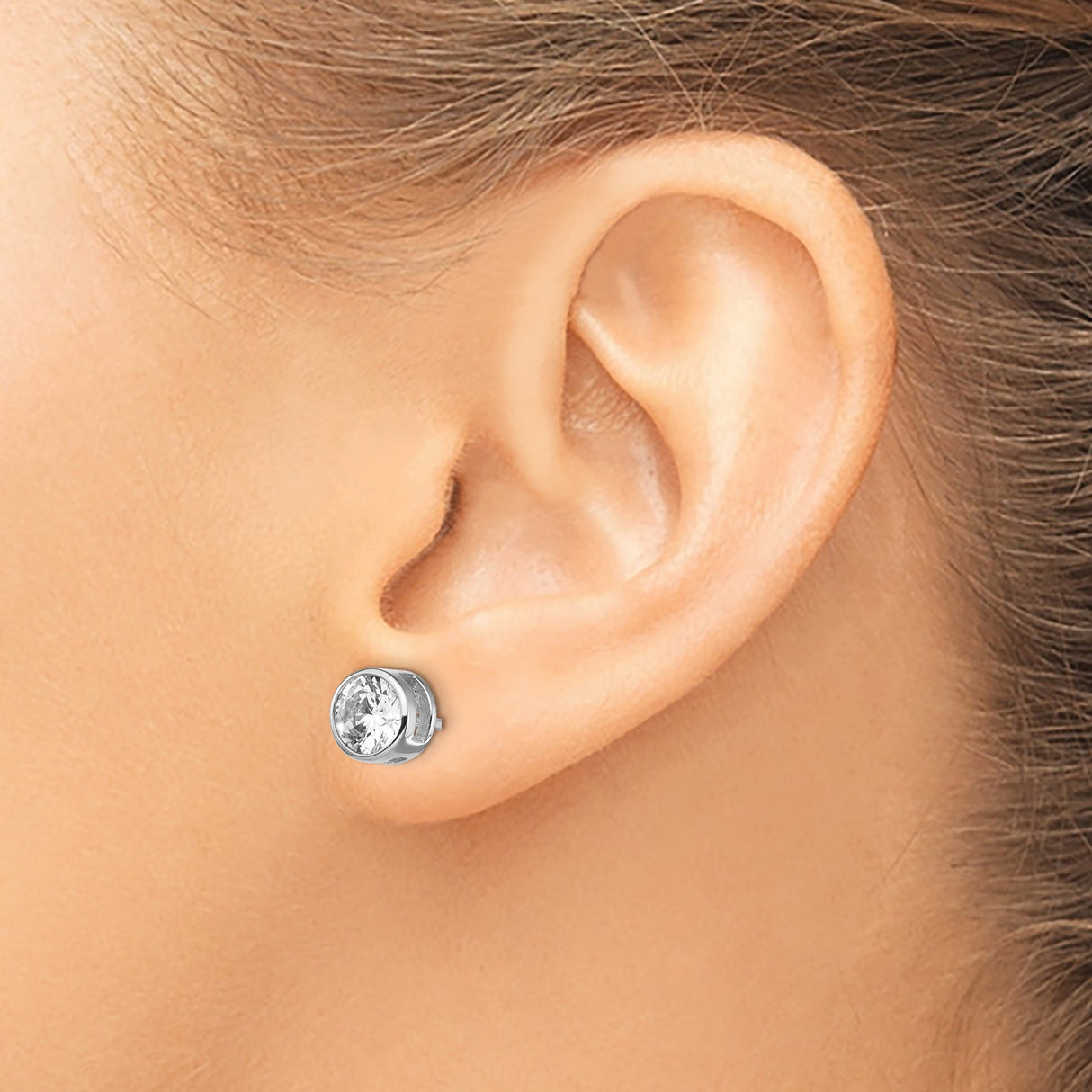 Sterling Silver Stud Earrings with 7mm Cubic Zirconia, Bezel Set Minimalist Design