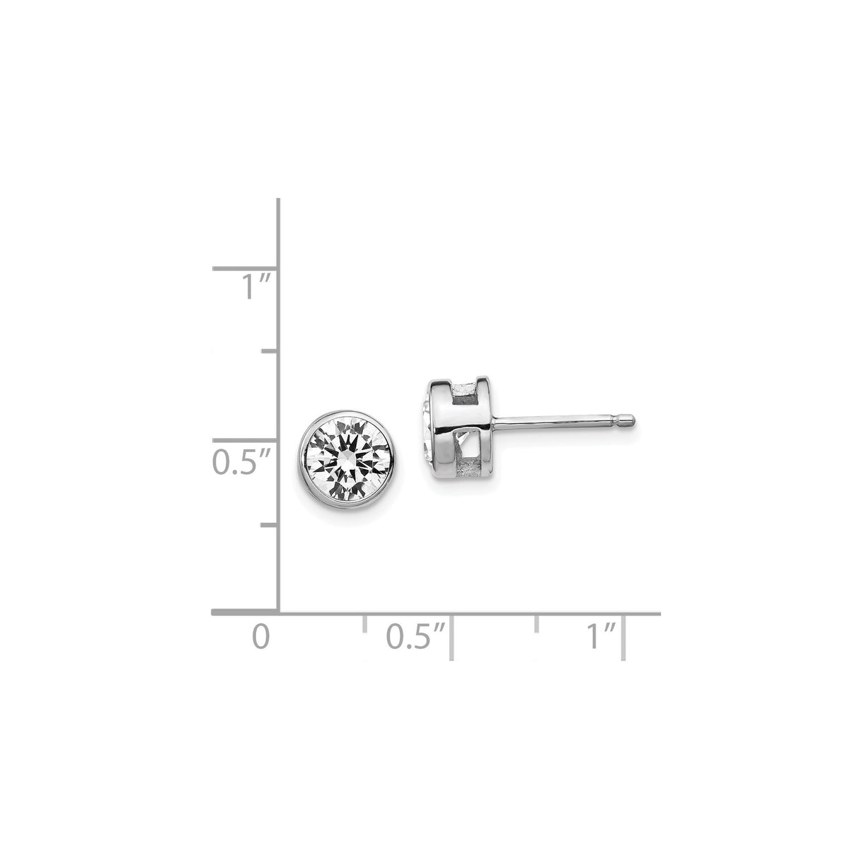 Sterling Silver Stud Earrings with 7mm Cubic Zirconia, Bezel Set Minimalist Design
