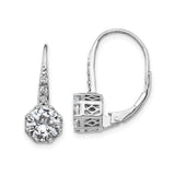 Sterling Silver Leverback Drop Earrings with Octagonal Cubic Zirconia and Filigree Detail