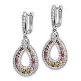 Sterling Silver Dangle Earrings with Multicolor Gemstones and Cubic Zirconia Teardrop Design