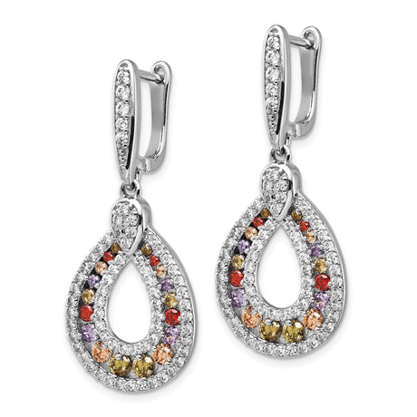 Sterling Silver Dangle Earrings with Multicolor Gemstones and Cubic Zirconia Teardrop Design
