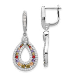 Sterling Silver Dangle Earrings with Multicolor Gemstones and Cubic Zirconia Teardrop Design