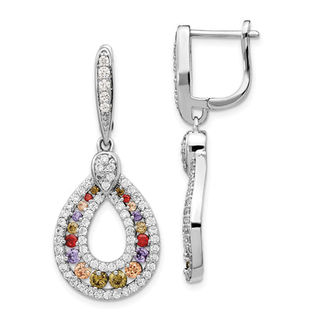 Sterling Silver Dangle Earrings with Multicolor Gemstones and Cubic Zirconia Teardrop Design