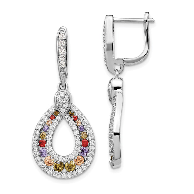Sterling Silver Dangle Earrings with Multicolor Gemstones and Cubic Zirconia Teardrop Design