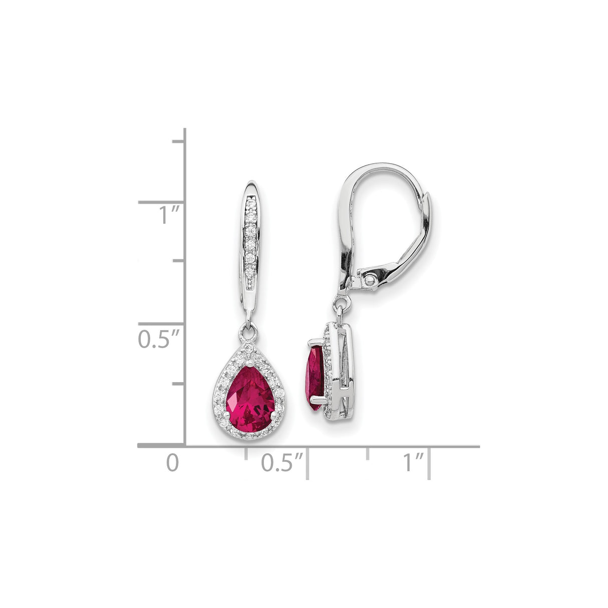 Sterling Silver Drop Earrings with Lab Created Ruby and Cubic Zirconia in Halo Setting