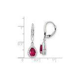 Sterling Silver Drop Earrings with Lab Created Ruby and Cubic Zirconia in Halo Setting