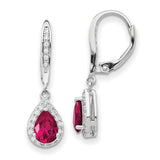 Sterling Silver Drop Earrings with Lab Created Ruby and Cubic Zirconia in Halo Setting