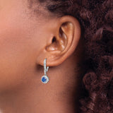 Sterling Silver Dangle Earrings with Blue Spinel and Cubic Zirconia Halo Drop Design