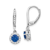 Sterling Silver Dangle Earrings with Blue Spinel and Cubic Zirconia Halo Drop Design