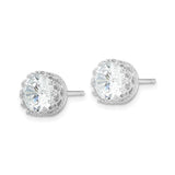 Sterling Silver Stud Earrings with Large Round Cut Cubic Zirconia in Vintage Crown Setting