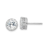Sterling Silver Stud Earrings with Large Round Cut Cubic Zirconia in Vintage Crown Setting