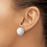 Sterling Silver Pearl Stud Earrings with Cubic Zirconia Halo, Formal Bridal Style