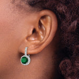Sterling Silver Drop Earrings with Round Green Cubic Zirconia and Halo Setting