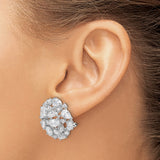Sterling Silver Cluster Earrings with Cubic Zirconia, Floral Design, Omega Back Studs