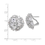 Sterling Silver Cluster Earrings with Cubic Zirconia, Floral Design, Omega Back Studs