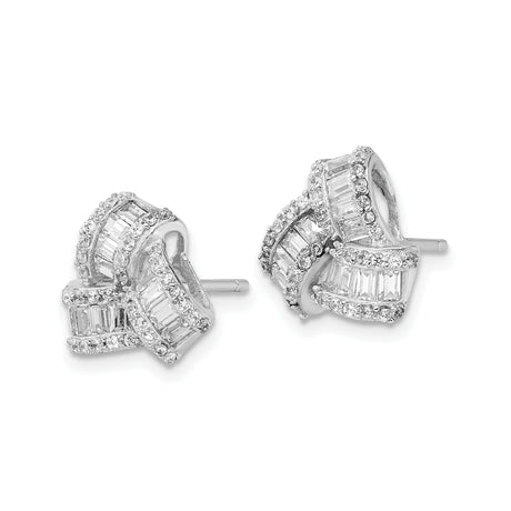 Sterling Silver Knot Stud Earrings with Cubic Zirconia, Ribbon Design
