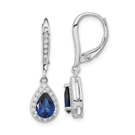 Sterling Silver Dangle Earrings with Pear Cut Synthetic Spinel and Cubic Zirconia, Leverback Closure