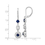 Sterling Silver Dangle Earrings with Oval Blue Sapphires, Round Accents, and Cubic Zirconia