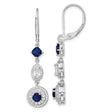 Sterling Silver Dangle Earrings with Oval Blue Sapphires, Round Accents, and Cubic Zirconia