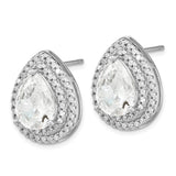 Sterling Silver Teardrop Stud Earrings with Pear CZ Center