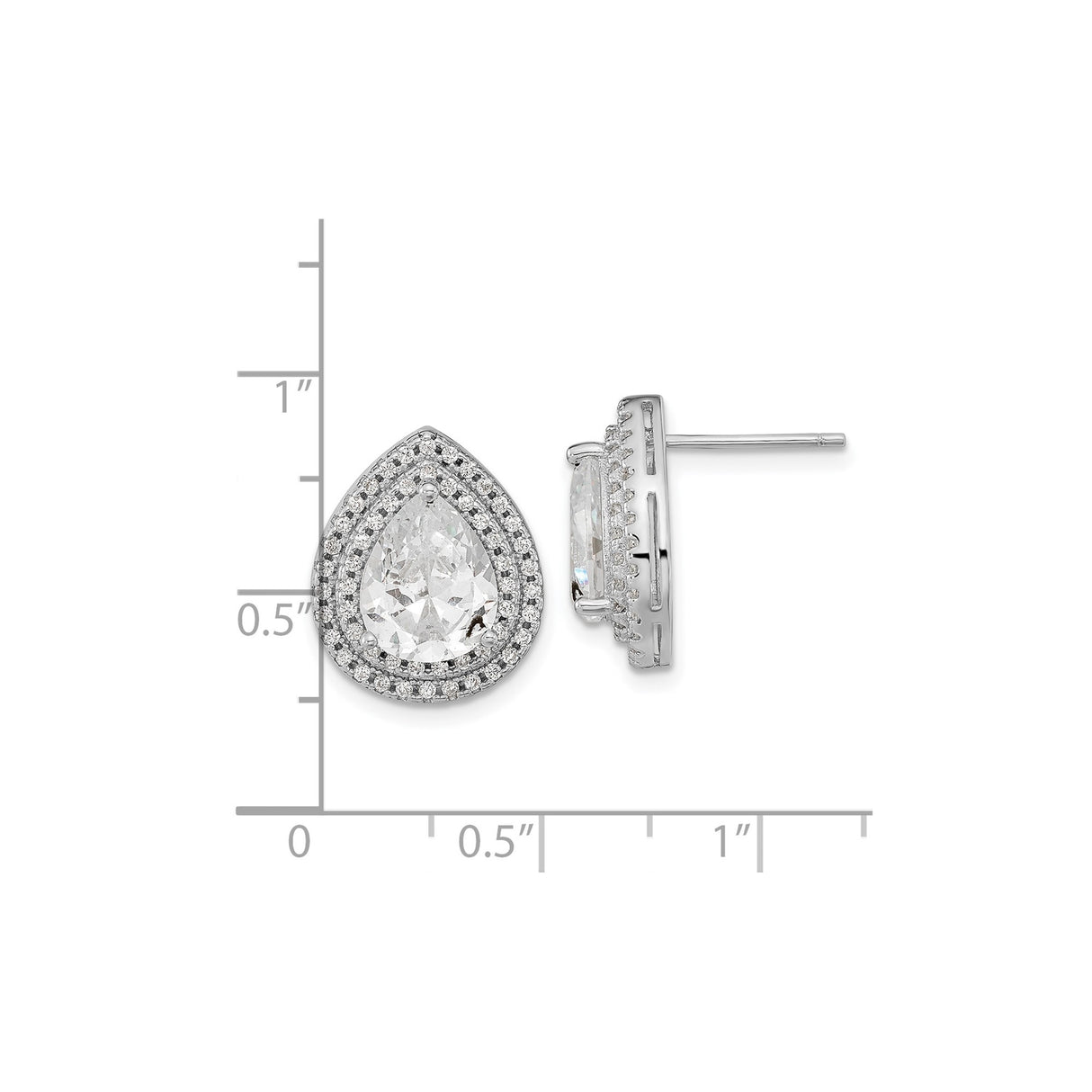 Sterling Silver Teardrop Stud Earrings with Pear CZ Center